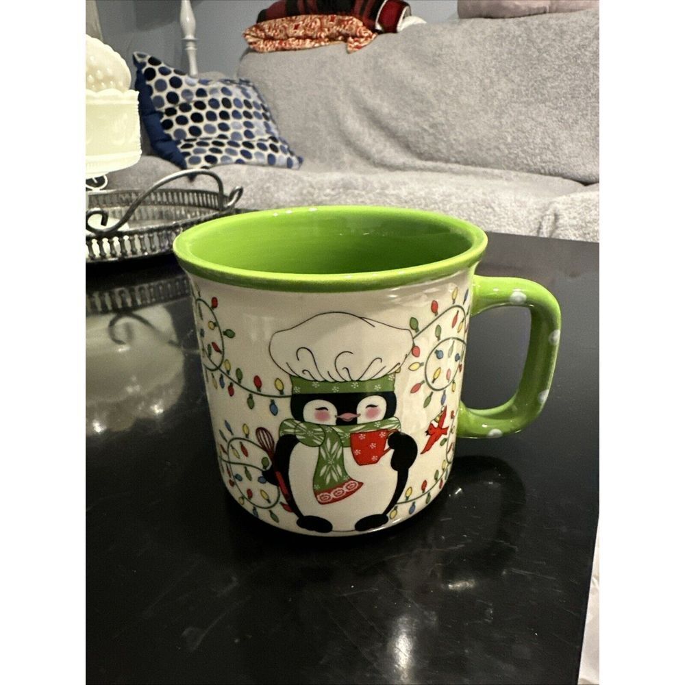 Temptations Winter Whimsy‎ Mug Penguin Holiday Lights 16 oz Ceramic